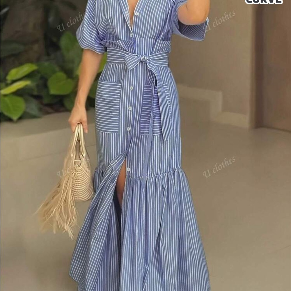 SHEIN Blue and White Striped Maxi Dress